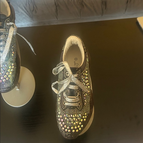 Stylish Dark Grey and Silver Women's Bedazzled Sneakers - Picture 4 of 11